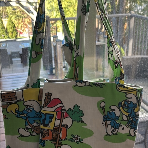 Handbags - Green Smurf Print Tote Bag
